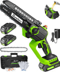Cordless Mini Chainsaw 6 Inch With Dual Battery Power Handheld Electric Chain Saw Auto Oiler For Wood Cutting shown with accessories