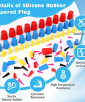Pro Grade 360 Piece Silicone Rubber Tapered Plugs Set in Eight Sizes showing various colors and features for sealing