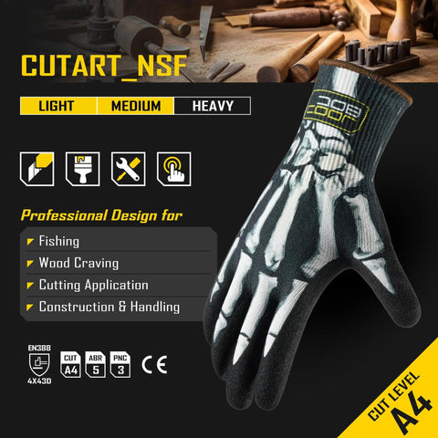 Two Pairs A4 Cut Resistant Gloves For Work And Fishing With Touchscreen Compatibility, skeleton design, large size.