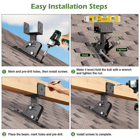 Heavy Duty Stainless Steel Pergola Roof Mount Brackets Set For 4x4 or 4x6 Lumber, Adjustable 0 To 55 Degree Riser Angles, Anchored Design, Corrosion Resistant Black Powder Coated, 3 Pack, Patent Pending, Built For Tough Outdoor Use