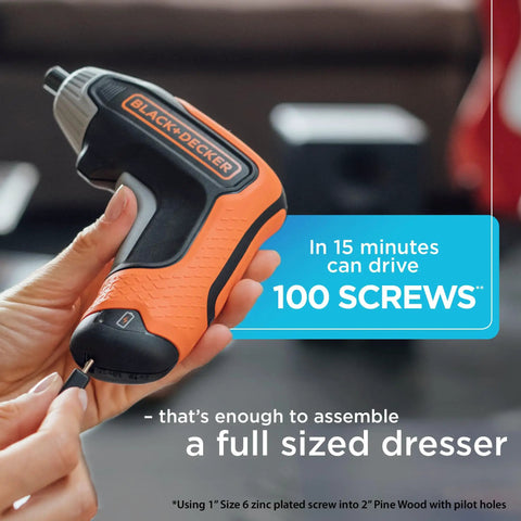 4V Max Cordless Screwdriver With Fast Charge 15 Minute Charge Powers 100 Screws Comes With 1 Inch Assorted Bits Pistol Grip