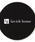Black circular base reading 'lavish home' for Three Piece Table And Floor Lamp Set With Faceted Crystal Orbs, Includes Three LED Bulbs, Modern Chrome Finish, Drum Shades, Ideal For Living Room Or Bedroom Decor, Sleek Modern Vibe With A Lit Touch.