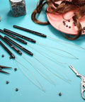 10 Piece Hair Extension Loop Needle Threader Kit With Pulling Hook Tool And Bead Device For Easy Feather And Hair Extensions, Black For Salon And DIY Use, Anti Slip Handle And Durable Metal Needle, Quick Bead Threading; 10-piece black loop needles with beads