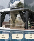 10x12 Hardtop Gazebo With Flame Retardant Curtain Netting Heavy Duty Pavilion With Galvanized Steel Double Roof