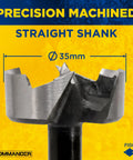 Built Tough 35Mm Forstner Drill Bit Made Of Heavy Duty Forged High Speed Steel for precision woodworking, shown with straight shank.
