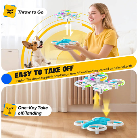 Light Blue Kids Drone With 3D Flip And Cool Light, Super Easy For Beginners, Indoor Mini Drone With Altitude Hold
