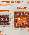 Solid Food Dehydrator With Eight Stainless Steel Trays For Fast Jerky And Fruit Drying Features drying space comparison for 11 and 21 pieces.