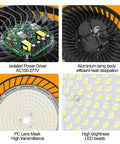 Components of 8 Pack 200W LED High Bay Lights 30000 Lumens 6500K UFO High Bay LED Shop Lights AC100277V with plug