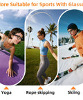 Waterproof Silicone Eyewear Cover With Sweat Proof Ear Grip for sports like yoga, rope skipping, skiing with Ray Ban glasses.