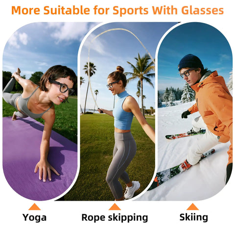 Waterproof Silicone Eyewear Cover With Sweat Proof Ear Grip for sports like yoga, rope skipping, skiing with Ray Ban glasses.