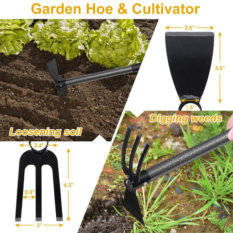 Two In One Garden Hoe And Cultivator With 45 Inch Long Handle Built To Last Heavy Duty Standing Hoe Tiller in use
