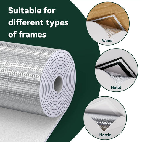 Heavy Duty Three Layer Aluminum Foam Insulation Cover For Attic Stairs And Ceiling Vents Blocks Cold Drafts Keeps Your Place Comfy Fits Up To 39 By 55 Inches showing roll with varied frame applications.