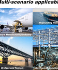 Collage of multi-scenario applicable industries: aerospace, shipbuilding, steel structure, bridges, tunnels, mechanical manufacturing.