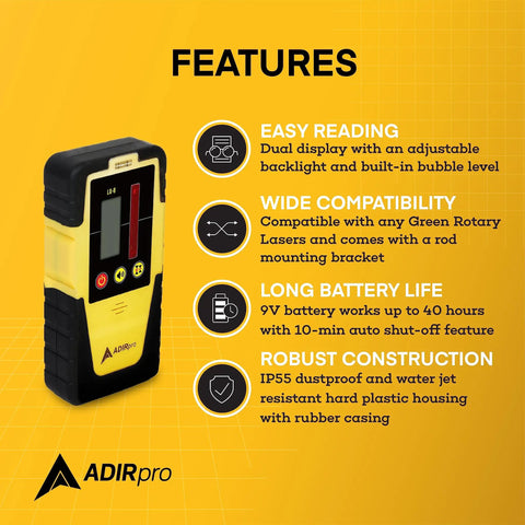 Features of Digital Rotary Laser Detector With Dual Display And Built In Bubble Level For Most Red Rotary Lasers, display view