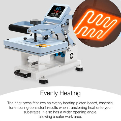 Sublimation Printer Bundle With Craft Express Combo Heat Press featuring even heating platen board for pro dyesub prints.