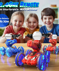 Kids playing with Amphibious Remote Control Car With Water Gun 3 In 1 Waterproof RC Car Boat for Kids Pool Beach Backyard Fun.