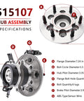 Front Right Passenger Side Wheel Hub Bearing Assembly Replacement For 2WD Heavy Duty Upgrade Fits Chevrolet Colorado 2004 Through 2008, GMC Canyon 2004 Through 2008, Isuzu I 280 2006, Isuzu I 290, I 370 2006 Through 2008, specifications diagram