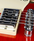 Flatwound Precision Electric Guitar Strings Stainless Steel High Volume Polished Smooth Finish Light Gauge 012 016 024 030 040 050 Set For Electric Guitars Long Scale close-up on guitar bridge