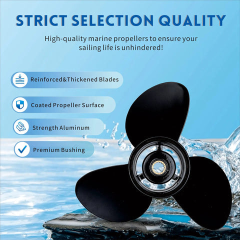 Heavy Duty 14.5 By 19 Inch Aluminum Boat Propeller Three Blade Right Hand Rotation With 15 Tooth Spline on water background