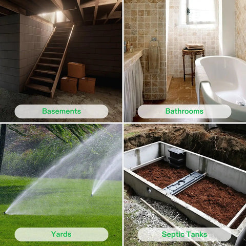 Basements, bathrooms, yards, and septic tanks setup related to Beefy 3/4 HP Submersible Sewage Pump With Cast Iron Sump 4680 GPH