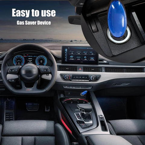 New Upgrade Portable Car Fuel Saver Device Kit installed in vehicle's 12V outlet, close-up of compact design