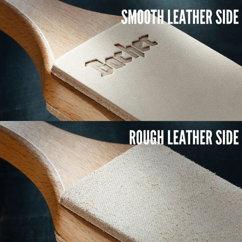 Pro Grade Leather Knife Strop With Double Sided Stropping Leather And Polishing Compound Handmade In Poland, smooth and rough sides