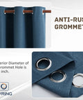 Dark Blue Blackout Linen Textured Curtains Set for Living Room and Bedroom, Lightweight Grommet Top Panels, detail view