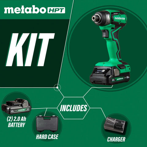 Cordless 18V Impact Driver Sub-Compact Brushless kit with 1/4 In Hex, includes charger and two 2.0Ah batteries