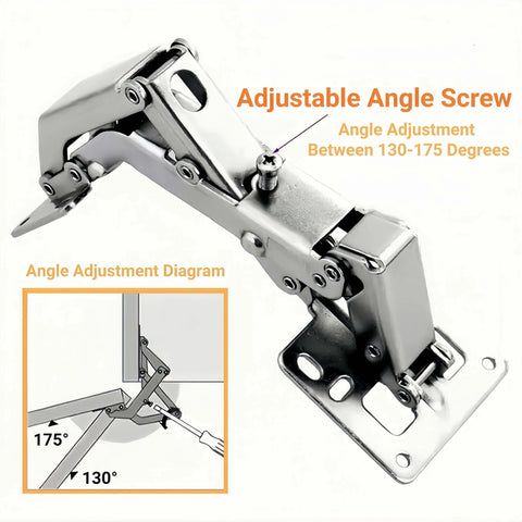 175 Degree Heavy Duty Cabinet Hinges Set For Wide Opening 2 Pair Concealed Hydraulic Hinges with adjustable angle screw