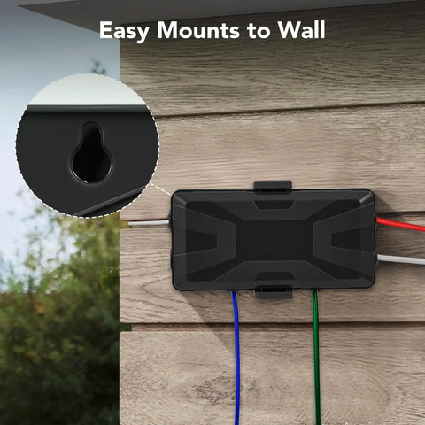 Outdoor Electrical Box With IP54 Waterproof Rating, Weatherproof Cord Cover And 6 Cable Entry Ports, Heavy Duty Extension Cord Protector mounted on wall