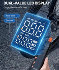 L8 Electric Bike Pump Portable Tire Inflator with digital pressure gauge display near bike tire.