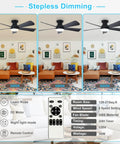Cool 42 Inch Black Ceiling Fan With Light For Indoor And Outdoor Use Dimmable LED Remote Control Flush Mount Low Profile Design 6 Speeds Timer