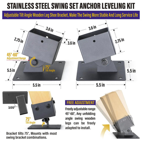 Stainless Steel Swing Bracket Kit For 4x4 Swing Sets, 4 Pack Anchor Leveling Brackets With Mounting Accessories, A Frame Bracket Set, Black, Heavy Duty Built To Last, Rustproof And Waterproof Hardware