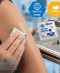 Alcohol Prep Pads 70 Percent Isopropyl, 2-Ply Sterile, Individually Wrapped, 200 Count Go-To First Aid Pack For Wound Cleaning, Skin Preparation, Injections, Medical Use on arm
