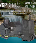Heavy-Duty Dual Discharge Submersible Pond Pump For Ponds, Waterfalls And Fountains, 1900 GPH, 115 Volt Direct Drive