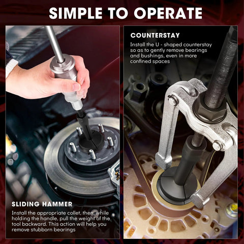 Use of 16-Piece Blind Hole Collet Bearing Race And Seal Puller Kit with Slide Hammer and Counterstay