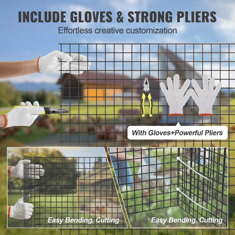 Heavy Duty Galvanized Hardware Cloth 24 Inch By 100 Foot One Half Inch Welded Wire Mesh Roll used with gloves and pliers