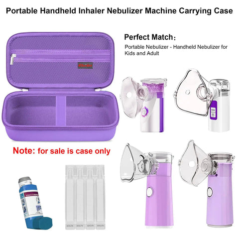 Portable Nebulizer Case On The Go For Handheld Inhalers And Spacers Travel Organizer For Adults And Kids Purple, open view