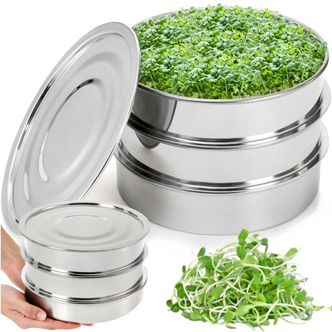 Pro Grade 9 Inch Stackable Stainless Steel Seed Sprouting Kit With 3 Tier Mesh Germination Trays And Lid Base For Beans Peas Broccoli
