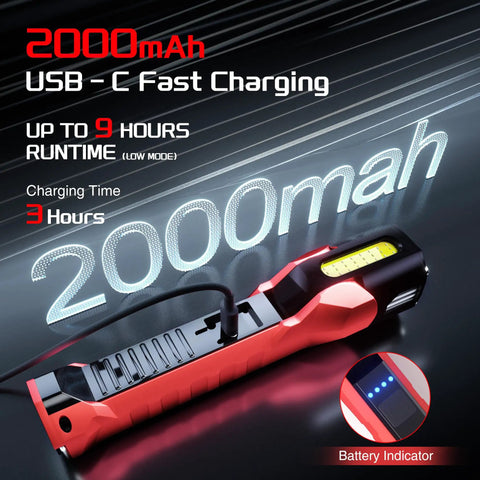 Rechargeable Beast 1200 Lumen Work Light With 160 Degree Swivel Head Magnetic Base And Hooks Dual COB Flood Light 2000mAh USB-C
