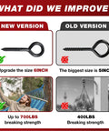 Comparison of new and old Heavy Duty 6 Inch Screw Eyes Hooks Set PAMAZY, highlighting size and load capacity improvements.