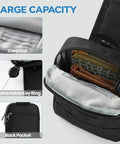 Anti Theft Crossbody Sling Bag With Lockable Zipper And RFID Blocking Pocket showing card slot, key ring, and back pocket