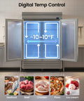 Commercial Reach In Freezer 42 Cubic Foot Upright 54 Inch Wide showing digital temp control for efficient food storage.