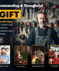 Outstanding gift ideas for Father's Day, Christmas, Housewarming, Birthday with tools in background.