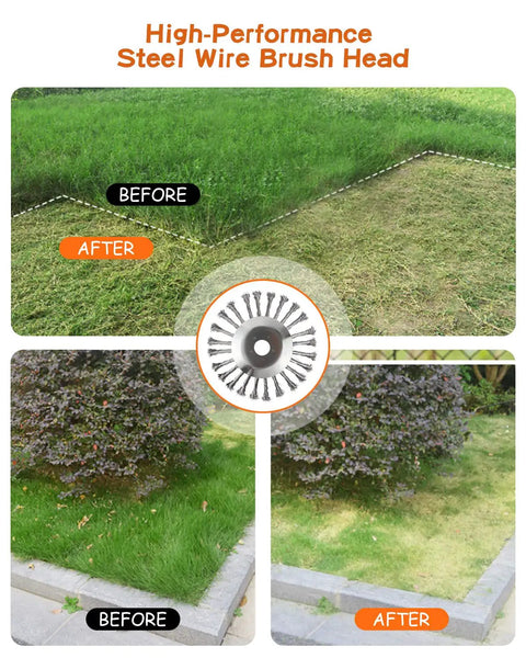 8 Inch Steel Wire Rotary Brush Cutter Head Universal Replacement For String Trimmers And Lawnmowers, Before and After Use