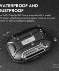 Fly InEar Monitor Case With Hella Protective Sealed Shell Portable Earbud And Iem Cable Travel Organizer Waterproof Earphone Storage Box For Kz Zs Series Audiophile Gear Keep Your Setup Locked Down Black with water droplets on surface.