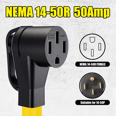 NEMA 14-50R 50Amp female connector on Straight Up Solid Nema L6 30P To 14 50R Ev Charger Adapter Cord, detailed view.