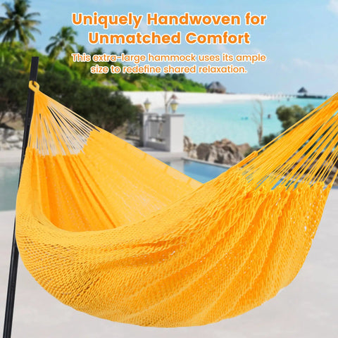 Extra Large Mayan Hammock With Soft Rope Comfort, 156 Inch Wide Outdoor Swing Bed, Dual Person Portable Hammock, Yellow