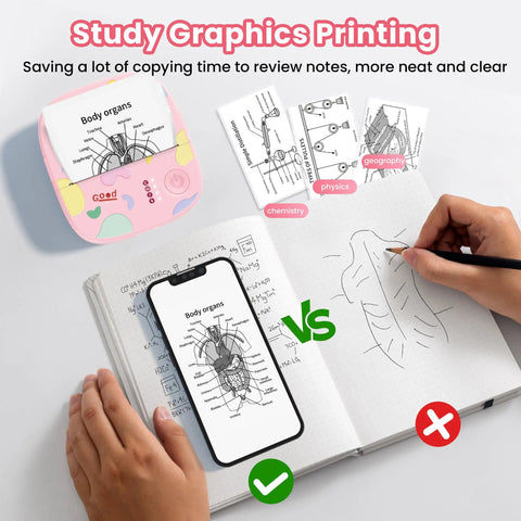 Super Slick Mini Sticker Printer And Quick Photo Maker, Pocket Sized Portable Inkless Device for study graphics printing on notes.