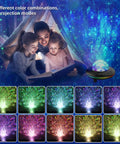 Family enjoying Star Projector Galaxy Night Light With Ocean Wave Led Lamp Remote Control Color Changing Music Speaker Timer